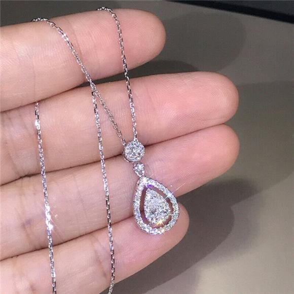 Shiny White Sapphire Pendant Necklace - Picture 1 of 3